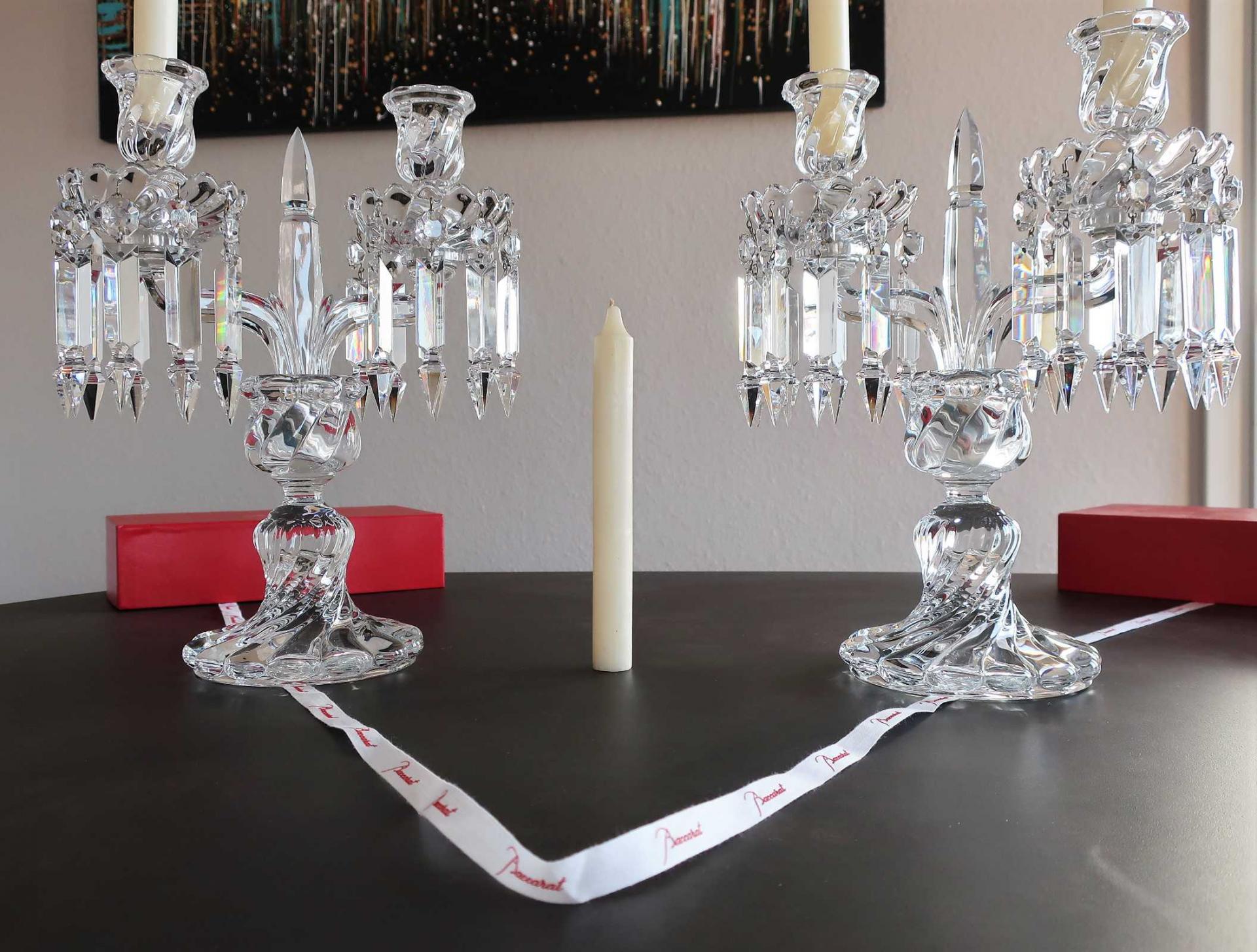Candélabres à deux bougies, cristal Baccarat