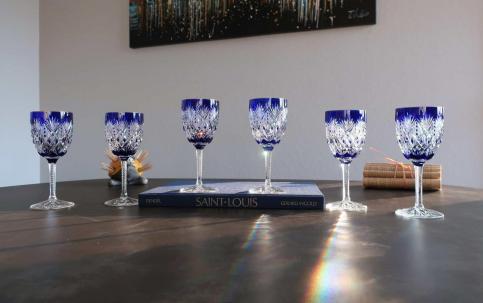 Verres florence bleu filet or saint louis france